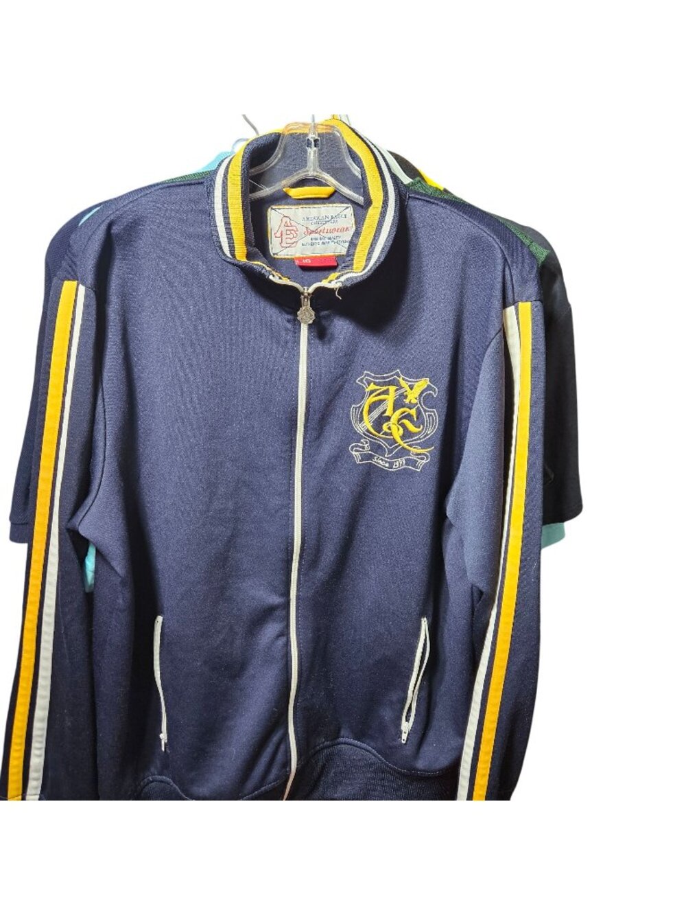American Eagle Outfitters Navy Track Jacket With Striped Collar & Zip Pockets L